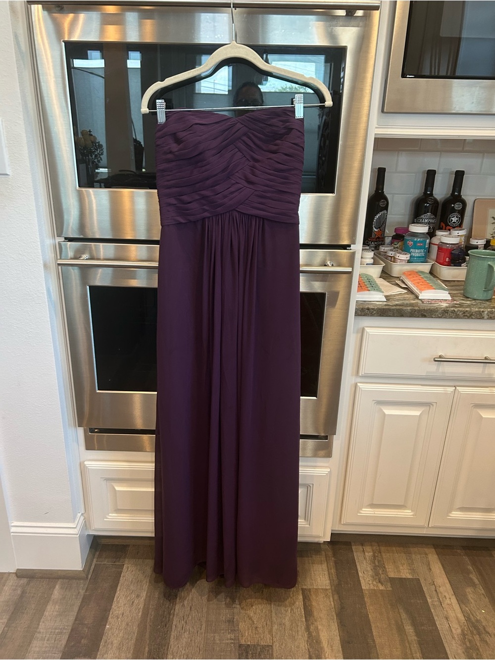 Monique Lhuillier Strapless Plum Chiffon bridesmaid dress size 10 GUC
